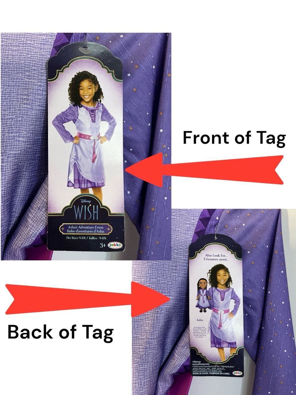Disney Wish Asha Adventure Dress Up Costume Purple Girls Small 4-6X NEW - Picture 5 of 15